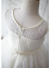 Ivory Organza Lace Flower Girl Dress With Flower Sash
